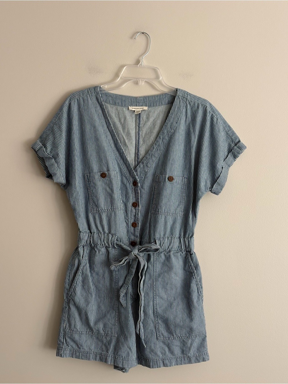 American Eagle Outfitters Light Blue Striped Jumpsuit Romper Size M